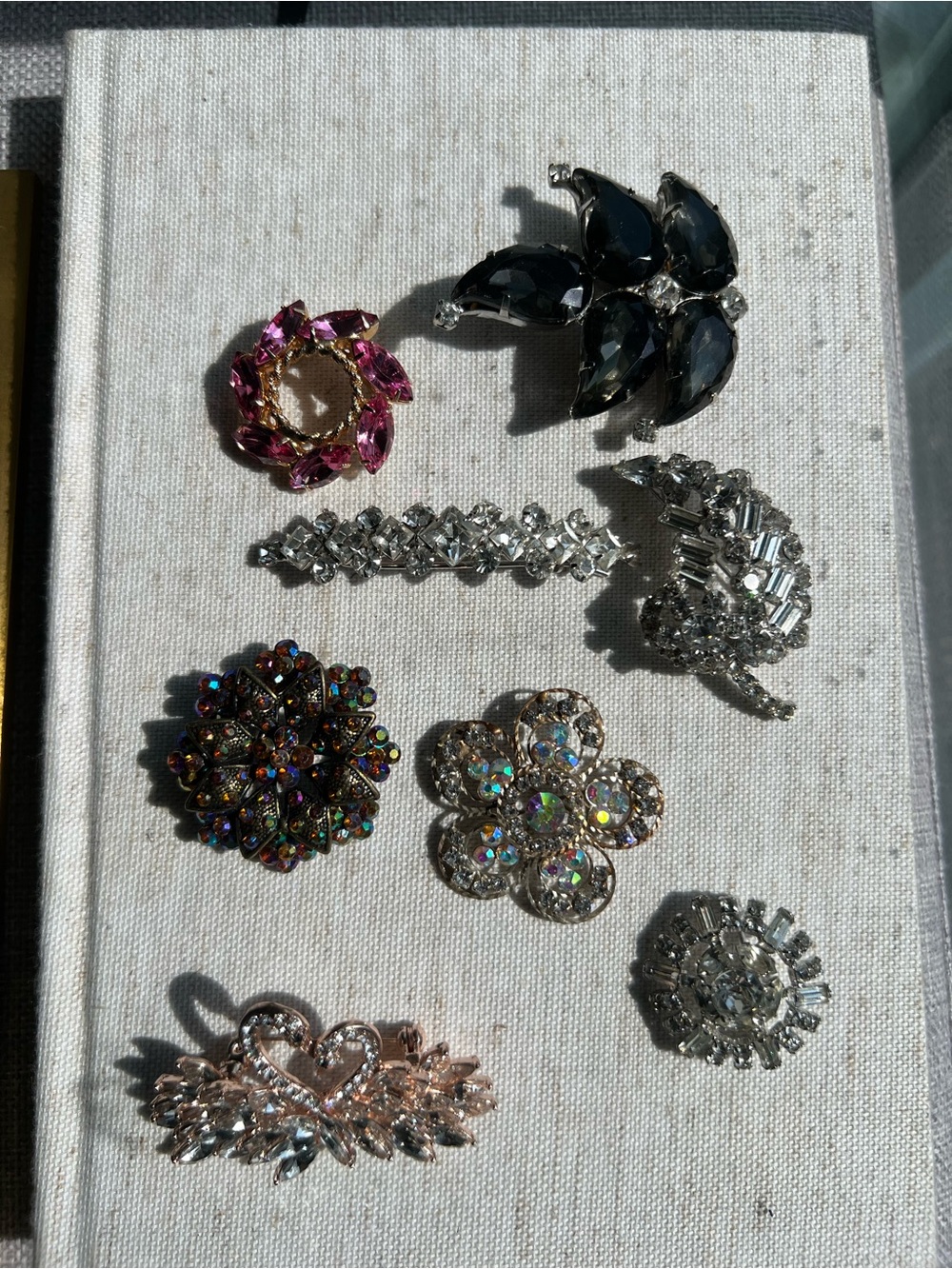 Assorted Women's Rhinestone Brooch Set - Pink, Black, Gold, Silver Tone - Picture 5 of 15